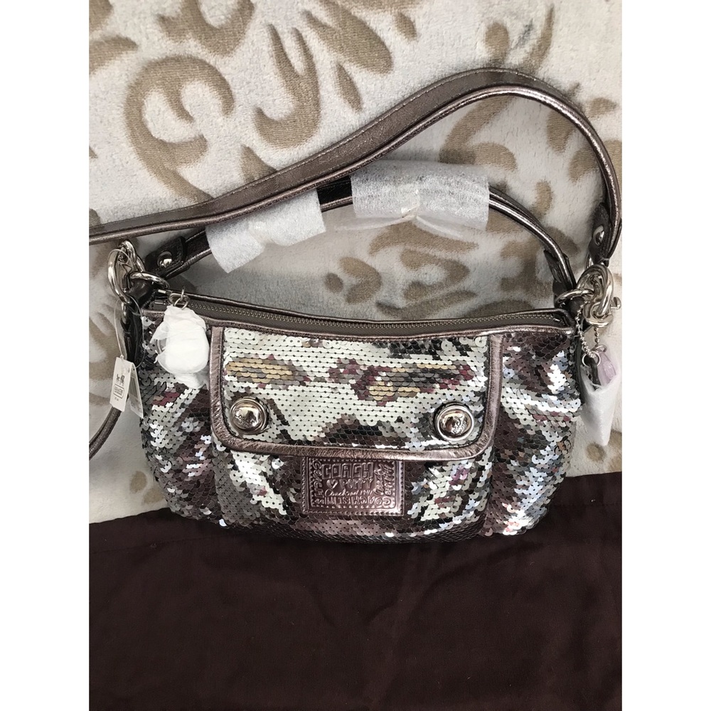 NWT RARE Coach gray sequin Poppy cross body bag - Picture 10 of 10